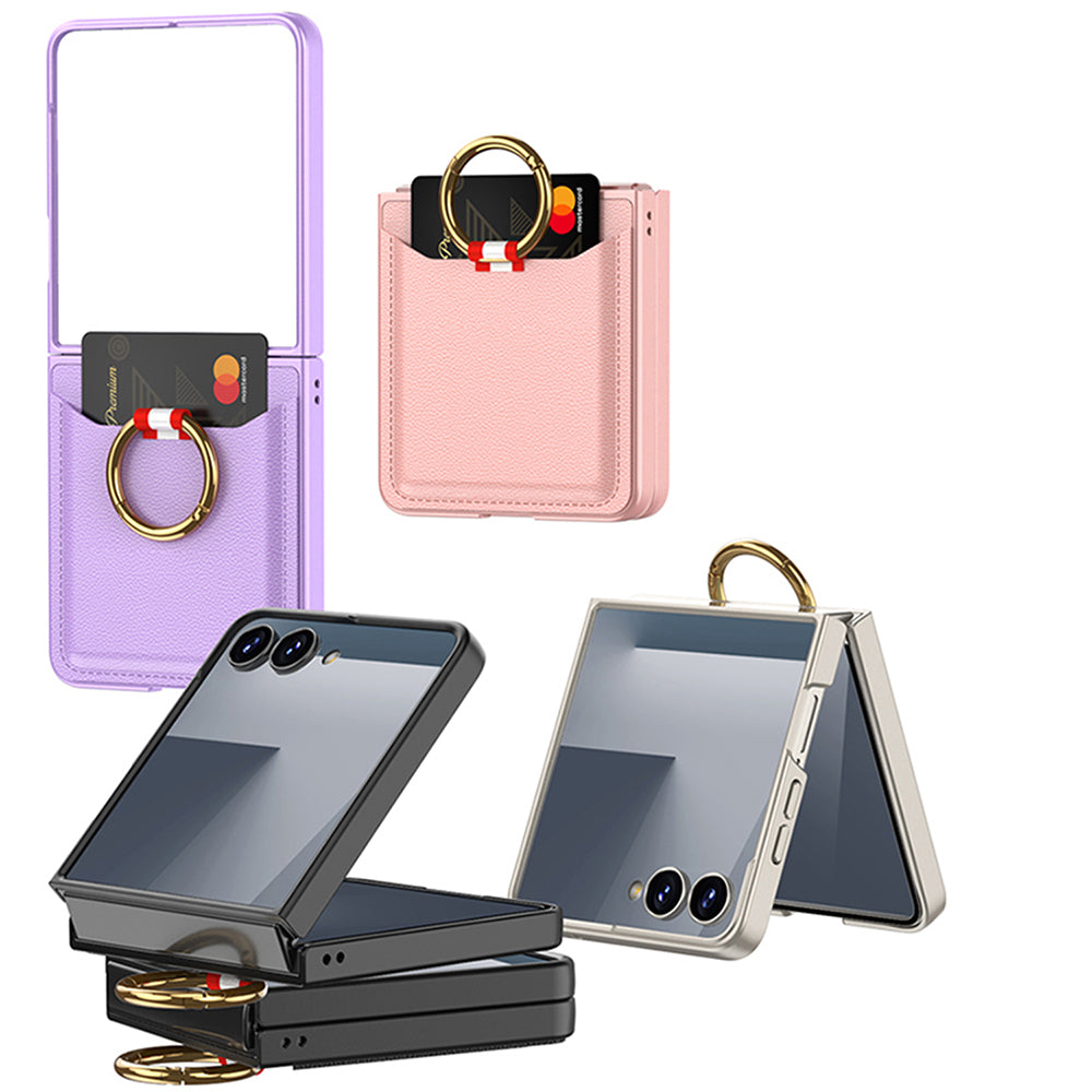 Galaxy Z Flip 7 Zore Kıpta Yüzüklü Kartlıklı Kapak Titanyum