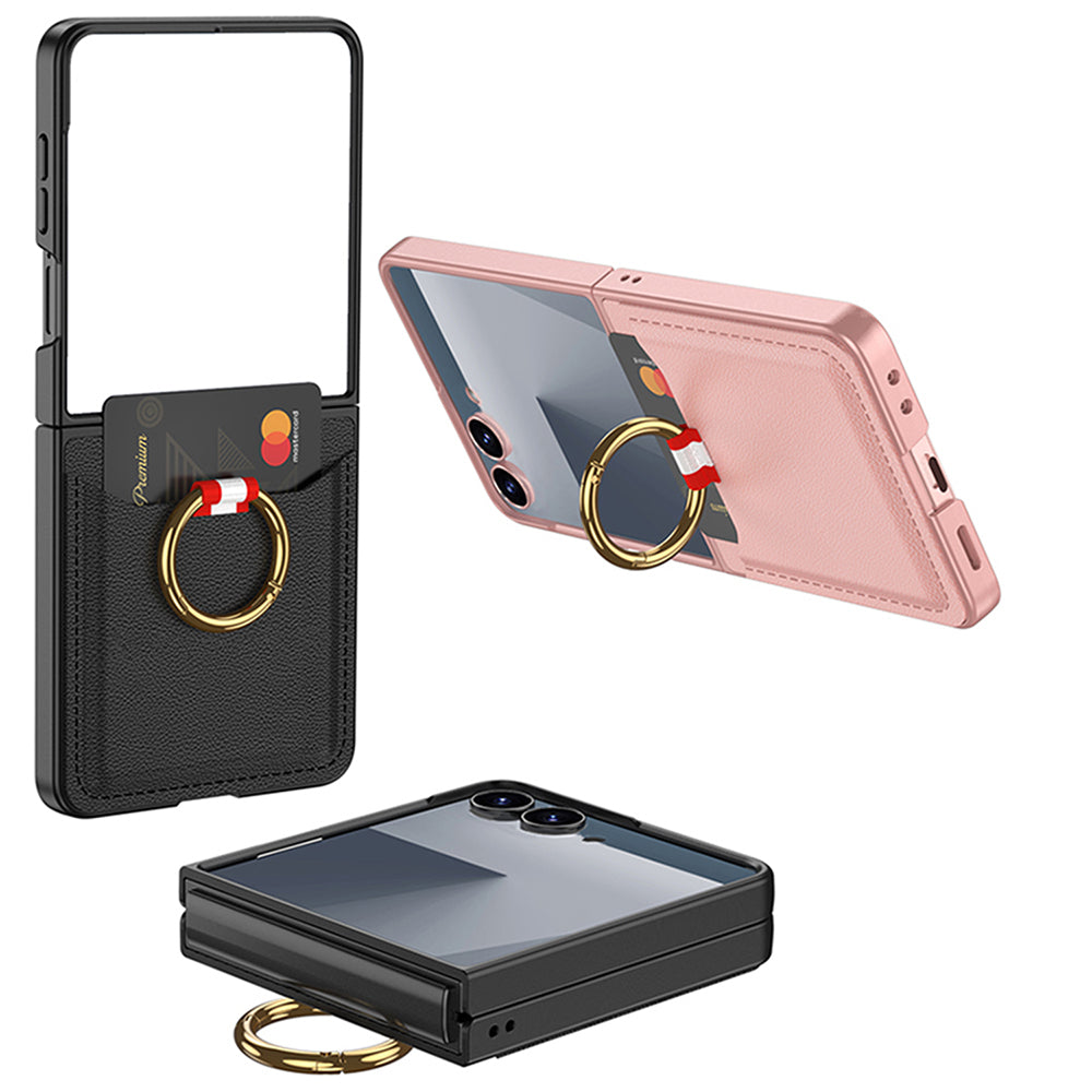 Galaxy Z Flip 7 Zore Kıpta Yüzüklü Kartlıklı Kapak Pembe