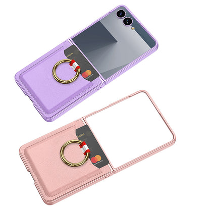 Galaxy Z Flip 7 Zore Kıpta Yüzüklü Kartlıklı Kapak Siyah Karbon