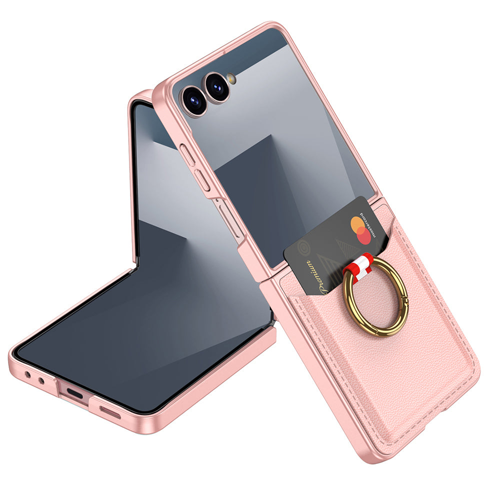 Galaxy Z Flip 7 Zore Kıpta Yüzüklü Kartlıklı Kapak Pembe