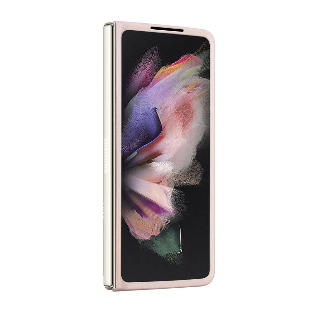 Galaxy Z Fold 5 Case Guess Original Licensed PU Leather Stone Triangle Logo 4G Patterned Strass Cover Pink