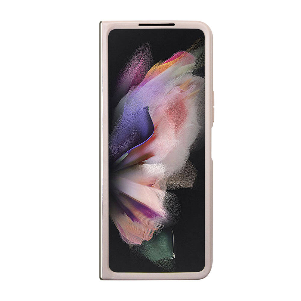 Galaxy Z Fold 5 Case Guess Original Licensed PU Leather Stone Triangle Logo 4G Patterned Strass Cover Pink