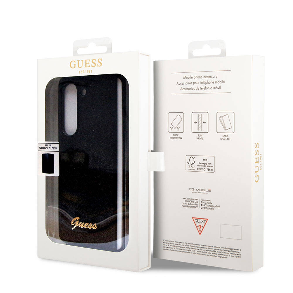 Galaxy Z Fold 5 Case Guess Original Licensed Glitter Script Cover Gold with Text Logo