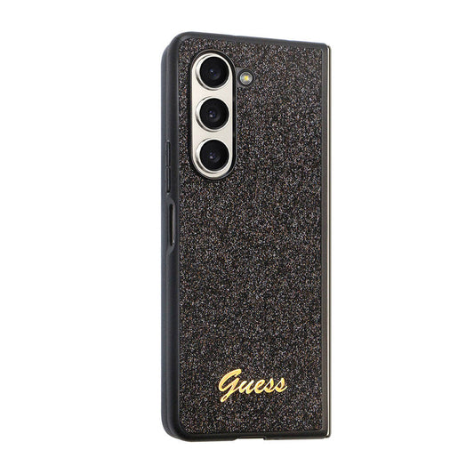 Galaxy Z Fold 5 Case Guess Original Licensed Glitter Script Cover with Logo Black