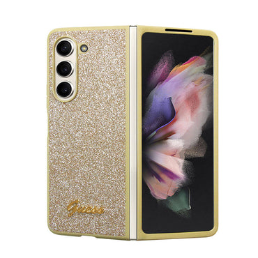 Galaxy Z Fold 5 Case Guess Original Licensed Glitter Script Cover with Logo Pink