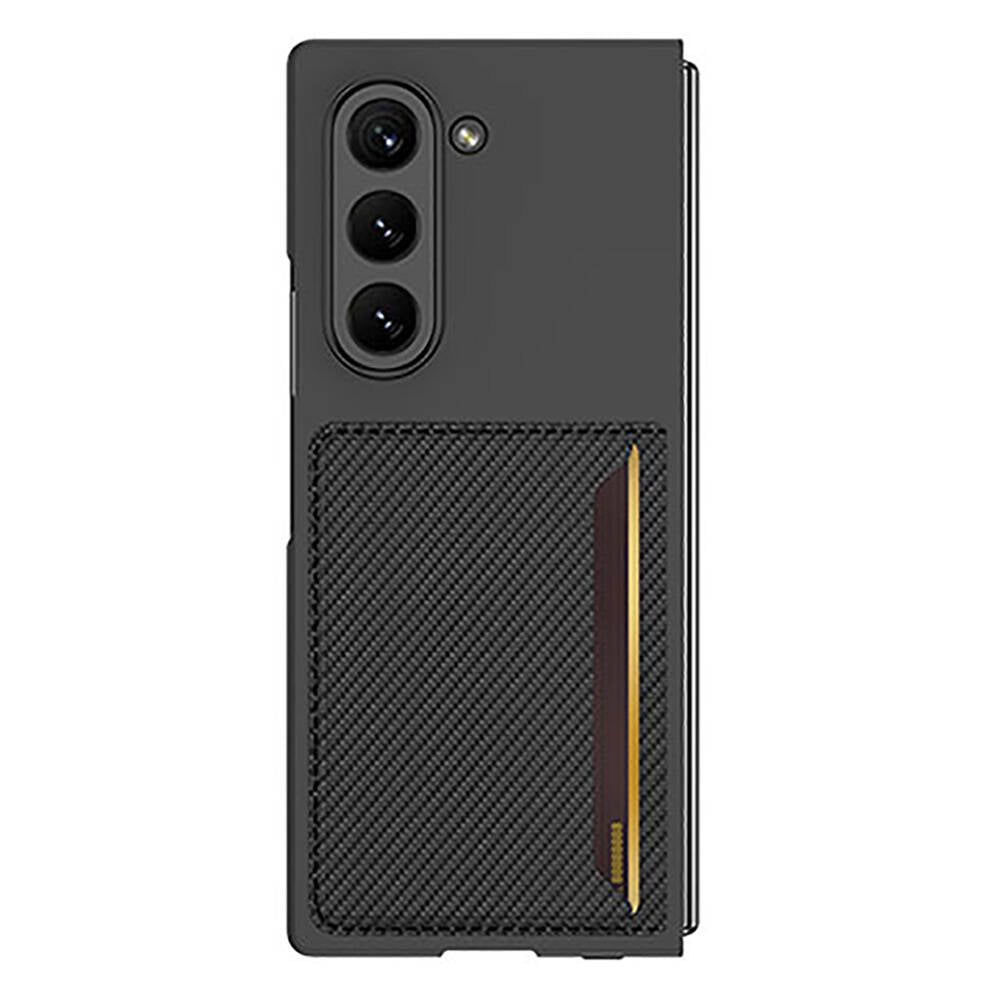 Galaxy Z Fold 6 Karbonfiber Arka Yüzey Zore Kartlıklı Z-Kart Kıpta Sert Kapak Siyah