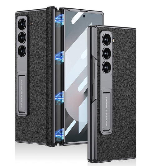 Galaxy Z Fold 6 Case Leather Stand Zore Kıpta Premium Case Black 