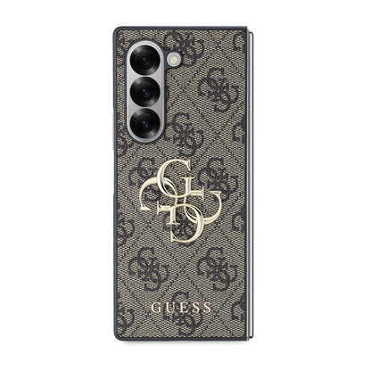 Galaxy Z Fold 6 Kılıf Guess Orjinal Lisanslı Leather Metal Logo Kapak Kahverengi