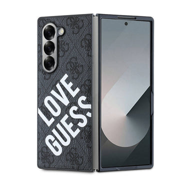Galaxy Z Fold 6 Kılıf Guess Orjinal Lisanslı M-safe Şarj Özellikli Love Guess Printing Kapak Siyah