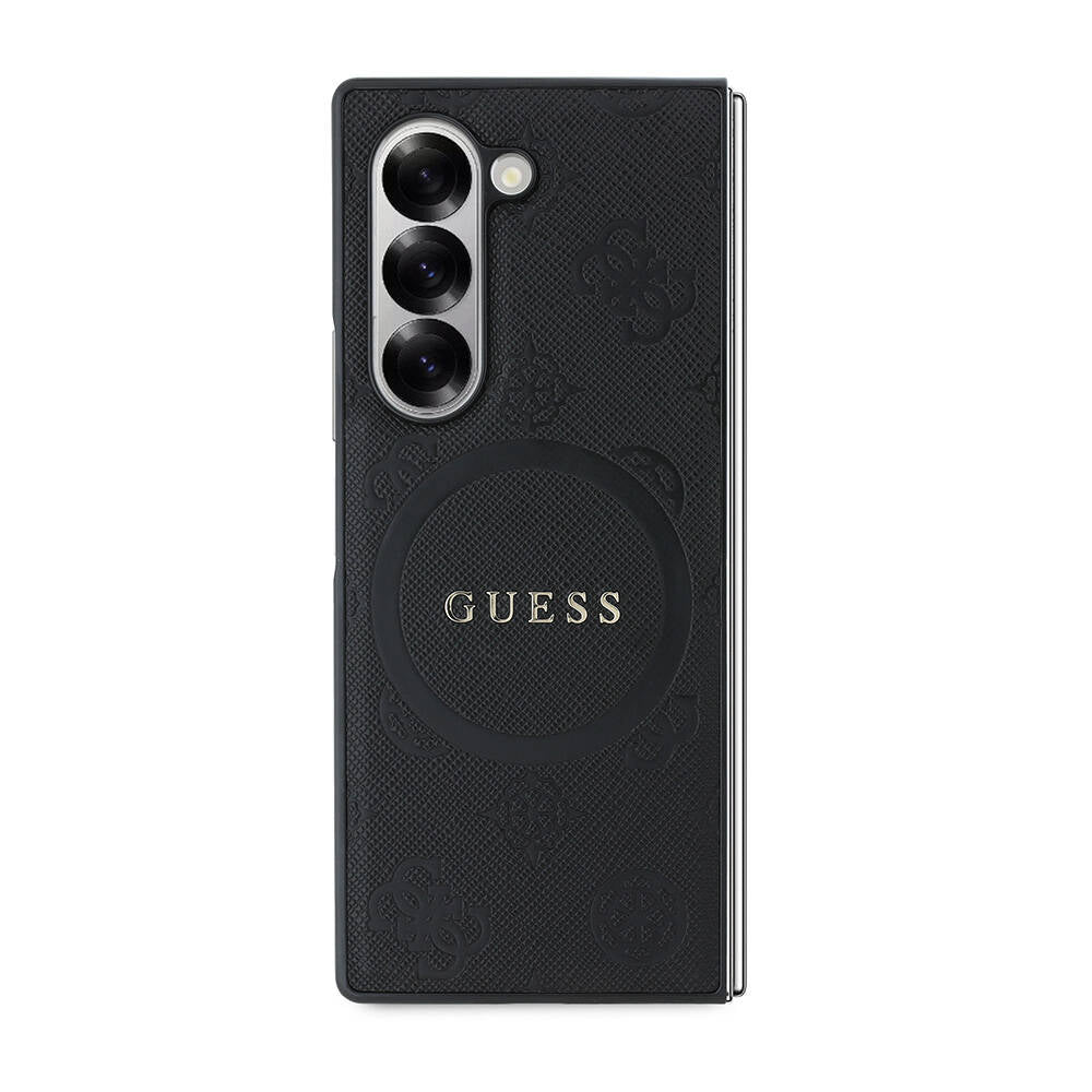 Galaxy Z Fold 6 Kılıf Guess Orjinal Lisanslı M-safe Şarj Özellikli Saffiano Metal Logo Kapak Siyah