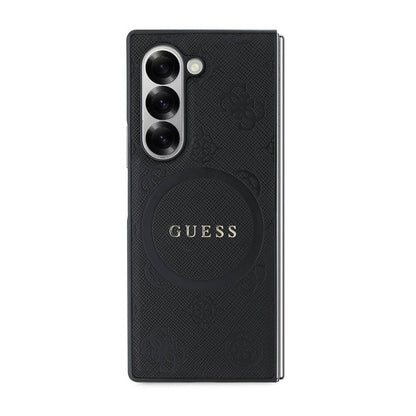 Galaxy Z Fold 6 Kılıf Guess Orjinal Lisanslı M-safe Şarj Özellikli Saffiano Metal Logo Kapak Siyah