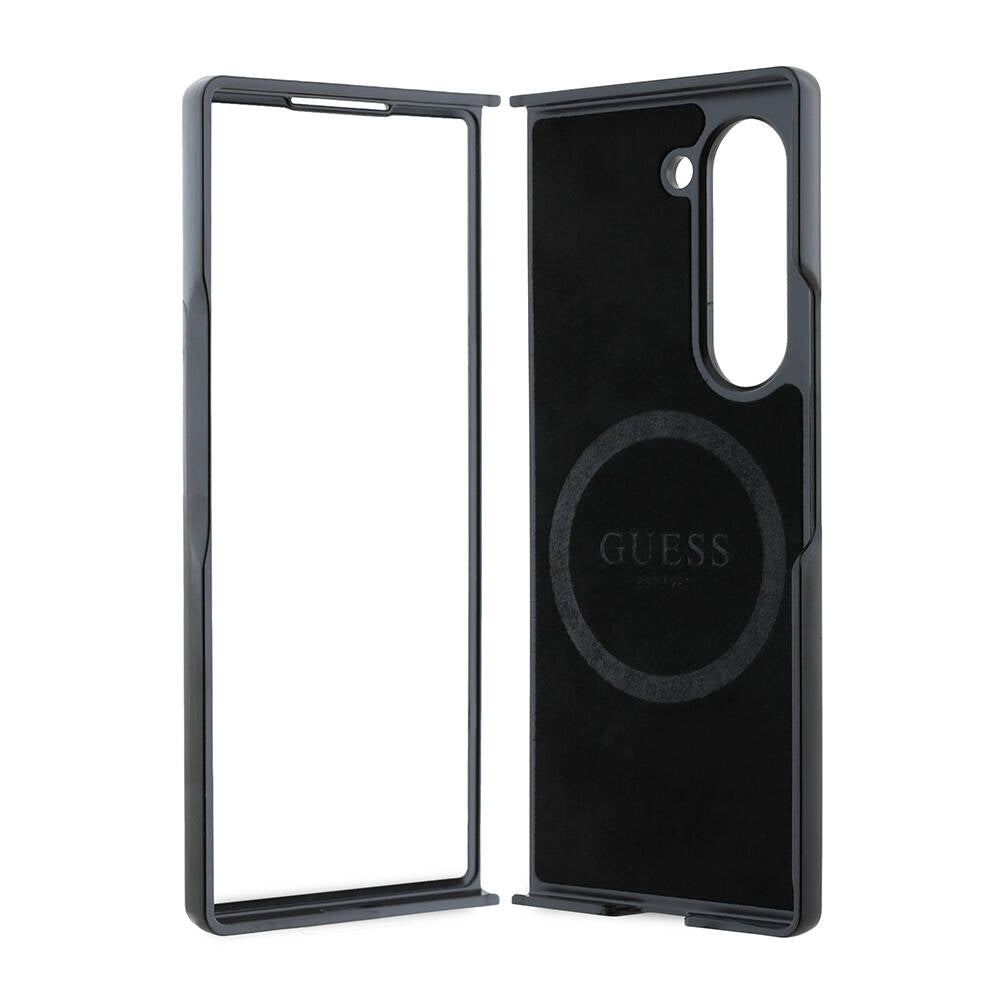 Galaxy Z Fold 6 Kılıf Guess Orjinal Lisanslı M-safe Şarj Özellikli Saffiano Metal Logo Kapak Siyah