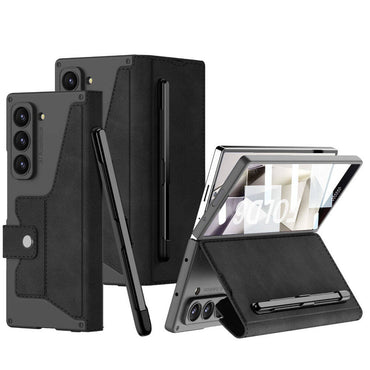 Galaxy Z Fold 6 Case Camera Protection Velvet Design Zore Kıpta Pen Compartment Fest Cover Black