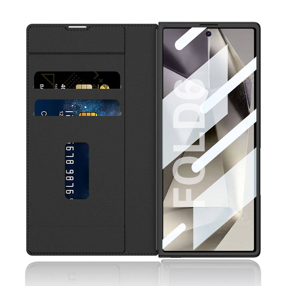 Galaxy Z Fold 6 Case Camera Protection Velvet Design Zore Kıpta Pen Compartment Fest Cover Black