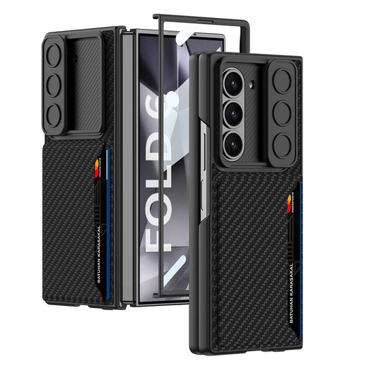 Galaxy Z Fold 6 Case Camera Protection Carbon Fiber Back Surface Zore Card Holder Hard Cover Black 