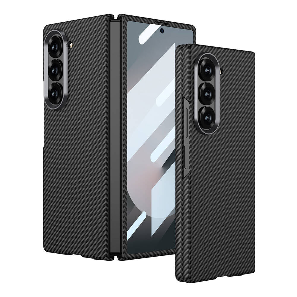 Galaxy Z Fold 6 Case Camera Protection Carbon Fiber Design Back Surface Zore Kıpta Carbon Cover Black