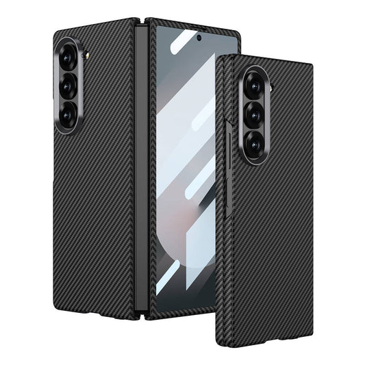 Galaxy Z Fold 6 Case Camera Protection Carbon Fiber Design Back Surface Zore Kıpta Carbon Cover Black