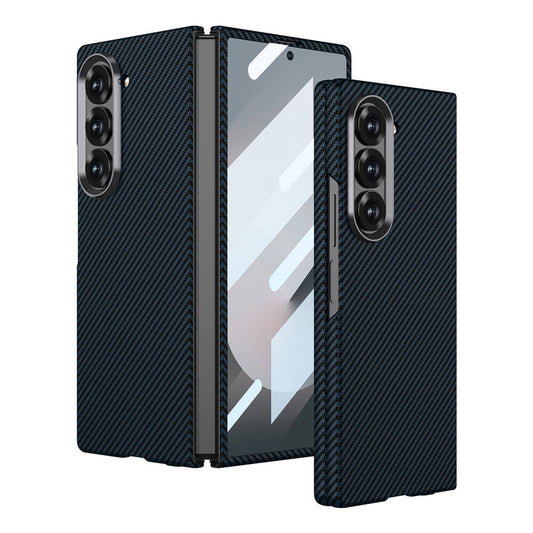 Galaxy Z Fold 6 Case Camera Protection Carbon Fiber Design Back Surface Zore Kıpta Carbon Cover Navy Blue