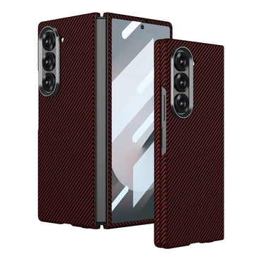 Galaxy Z Fold 6 Case Camera Protection Carbon Fiber Design Back Surface Zore Kıpta Carbon Cover Red