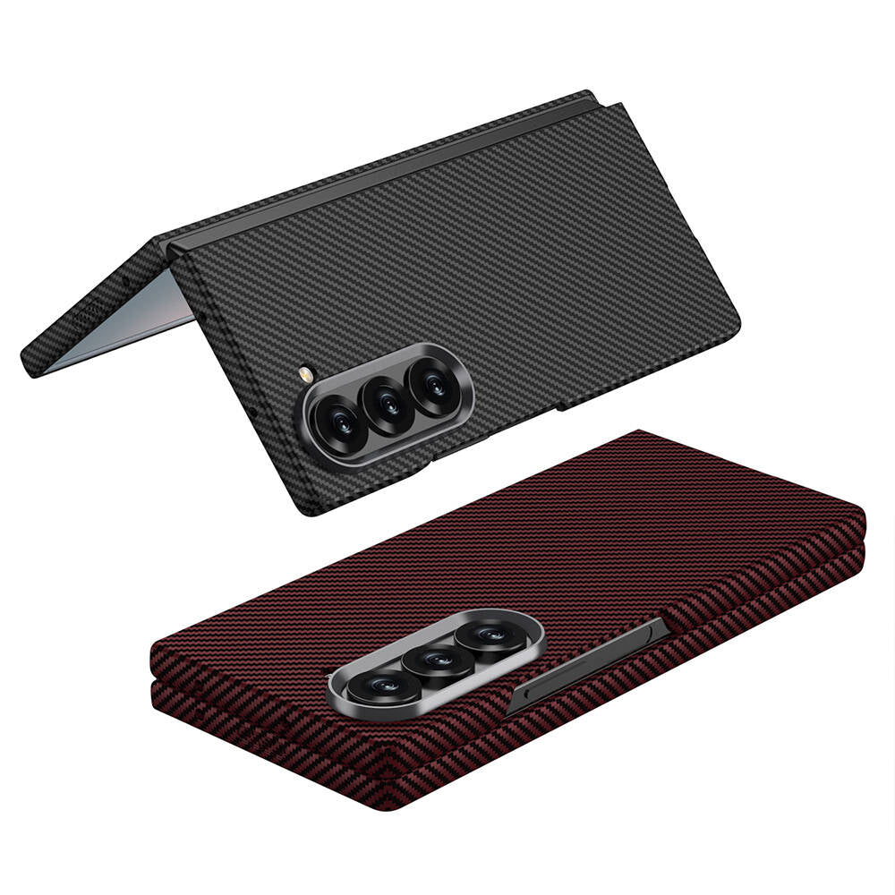Galaxy Z Fold 6 Case Camera Protection Carbon Fiber Design Back Surface Zore Kıpta Carbon Cover Dark Green