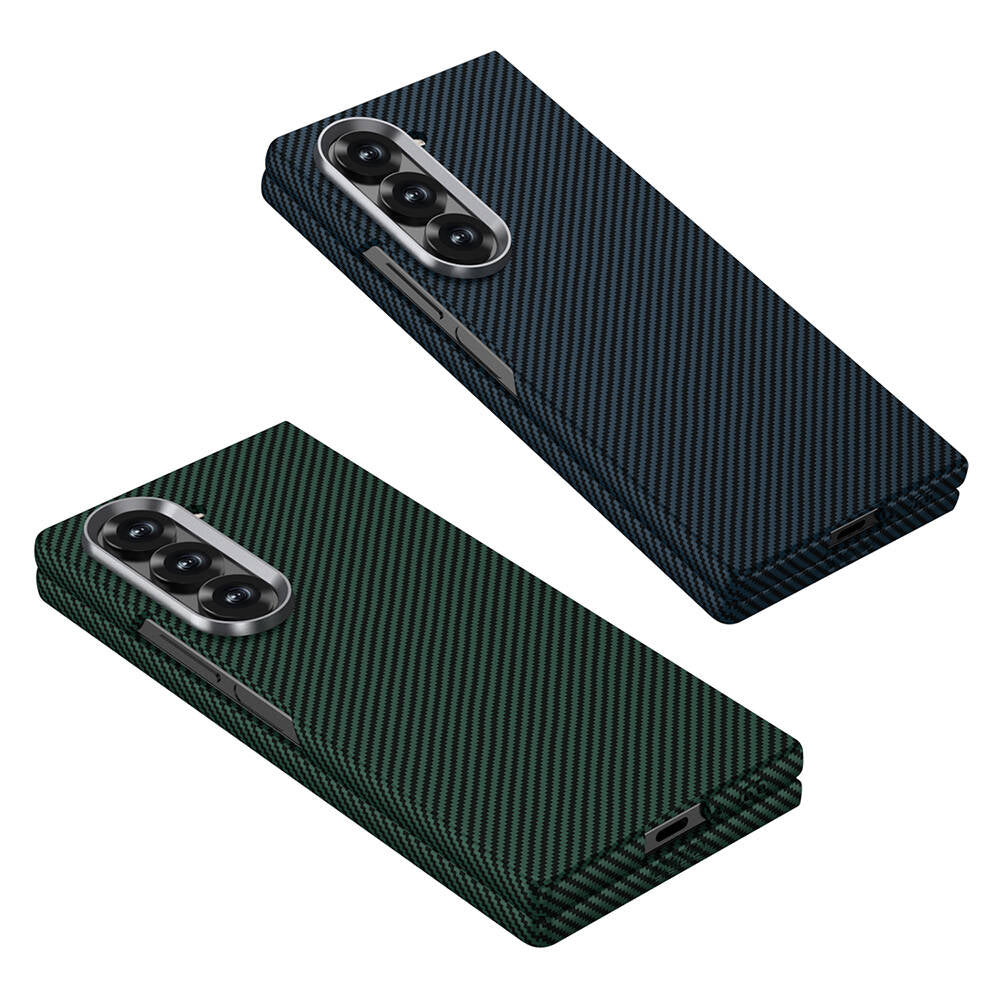 Galaxy Z Fold 6 Case Camera Protection Carbon Fiber Design Back Surface Zore Kıpta Carbon Cover Dark Green