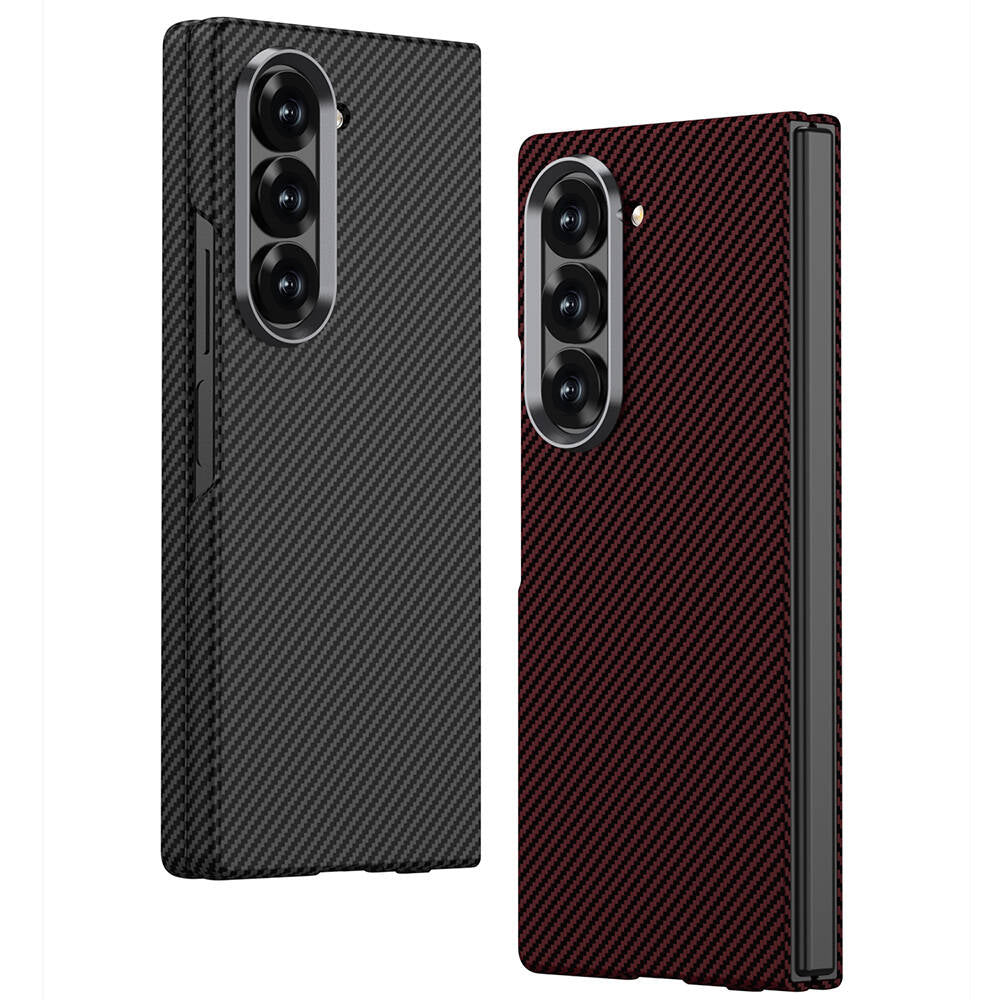 Galaxy Z Fold 6 Case Camera Protection Carbon Fiber Design Back Surface Zore Kıpta Carbon Cover Red