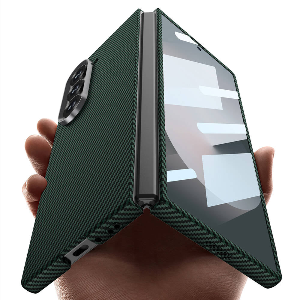 Galaxy Z Fold 6 Case Camera Protection Carbon Fiber Design Back Surface Zore Kıpta Carbon Cover Dark Green