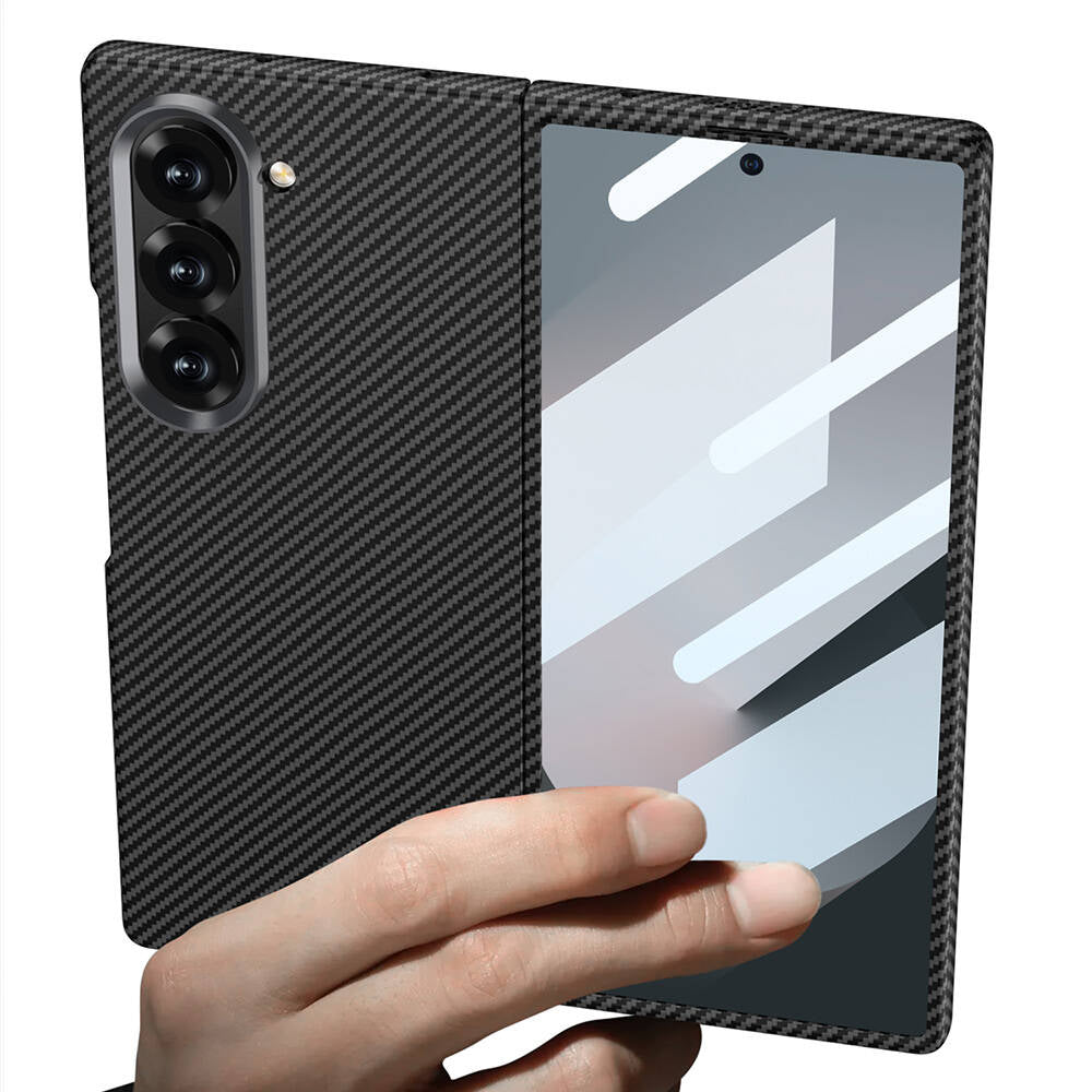 Galaxy Z Fold 6 Case Camera Protection Carbon Fiber Design Back Surface Zore Kıpta Carbon Cover Dark Green