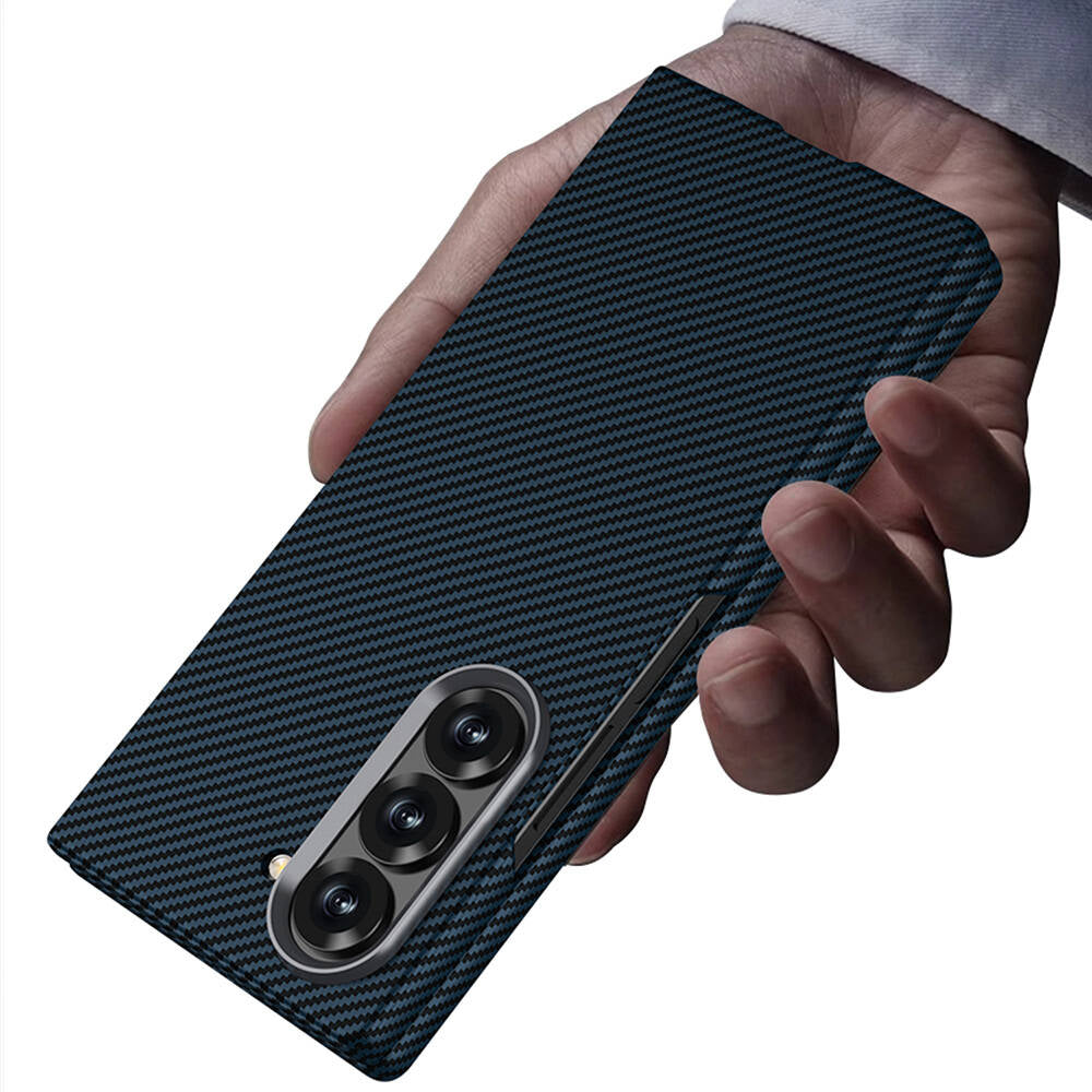 Galaxy Z Fold 6 Case Camera Protection Carbon Fiber Design Back Surface Zore Kıpta Carbon Cover Black