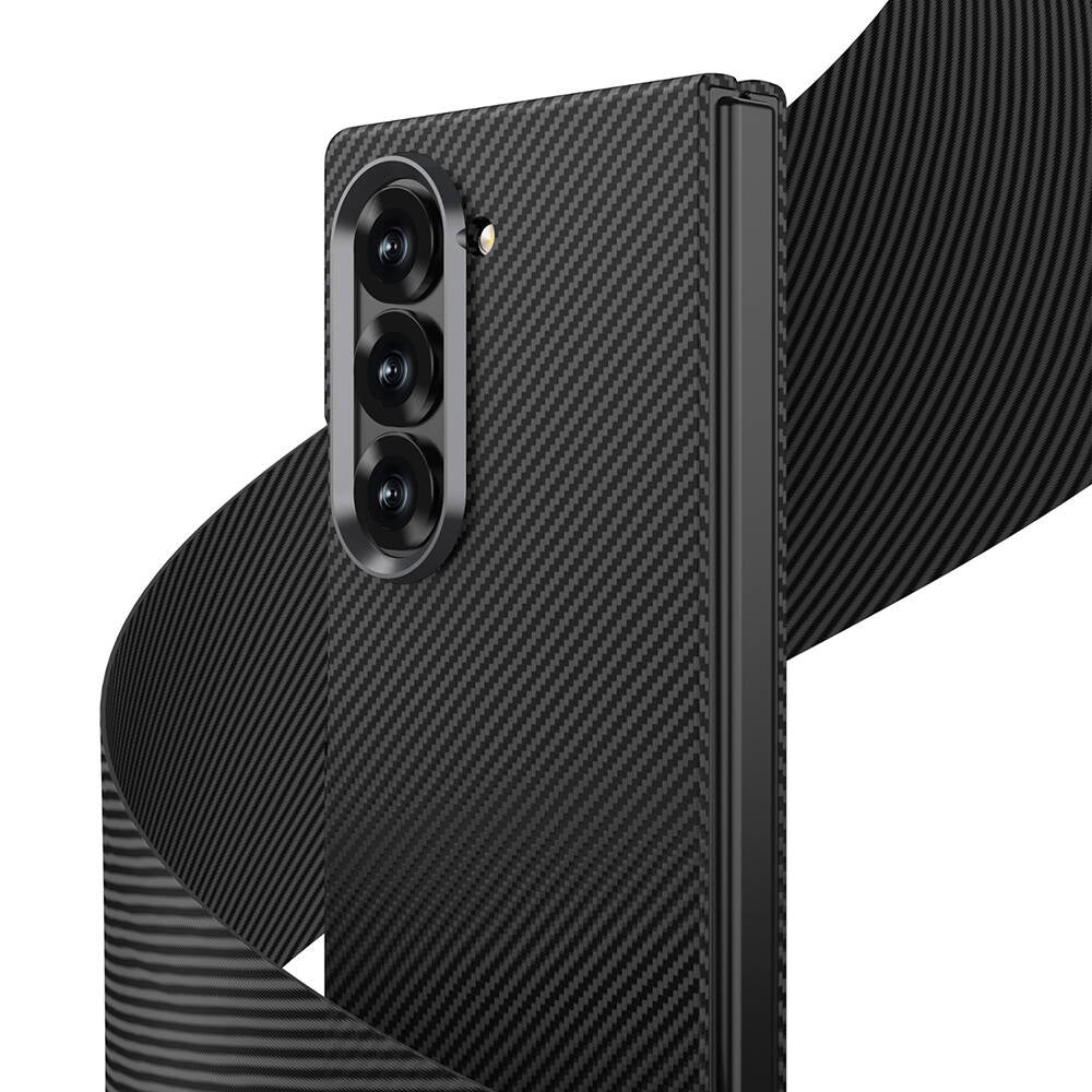 Galaxy Z Fold 6 Case Camera Protection Carbon Fiber Design Back Surface Zore Kıpta Carbon Cover Dark Green