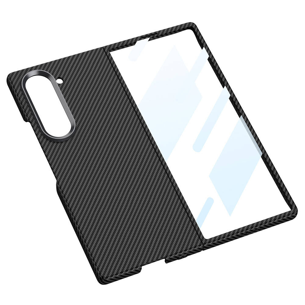 Galaxy Z Fold 6 Case Camera Protection Carbon Fiber Design Back Surface Zore Kıpta Carbon Cover Red