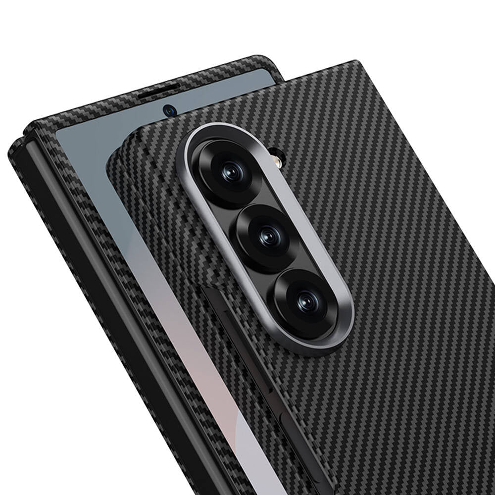 Galaxy Z Fold 6 Case Camera Protection Carbon Fiber Design Back Surface Zore Kıpta Carbon Cover Red