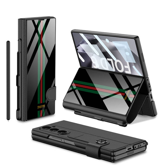 Galaxy Z Fold 6 Case Camera Protection Card Holder Pen Compartment Zore Kıpta Striped Droga Case Green Red
