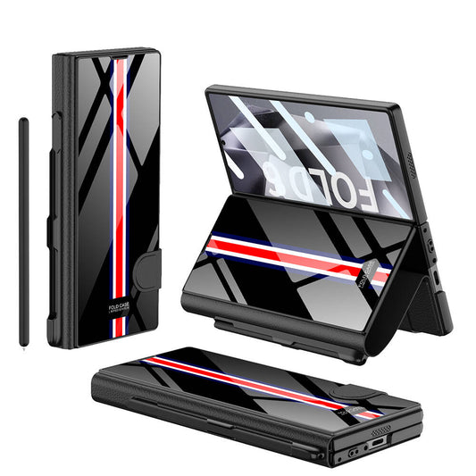 Galaxy Z Fold 6 Case Camera Protection Card Holder Pen Compartment Zore Kıpta Striped Droga Case Black