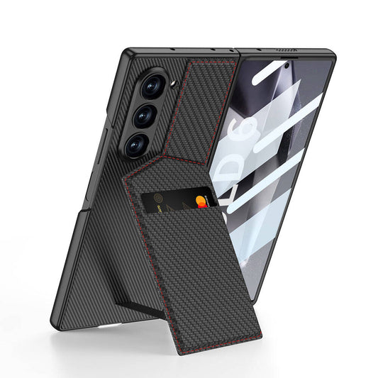 Galaxy Z Fold 6 Carbon Fiber Card Holder Case Zore Kıpta Vertical Card Holder Cover Black 