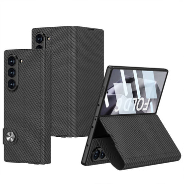 Galaxy Z Fold 6 Case Carbon Fiber Design Magnetic Clasp Card Holder Zore Kıpta Zegna Cover Black 