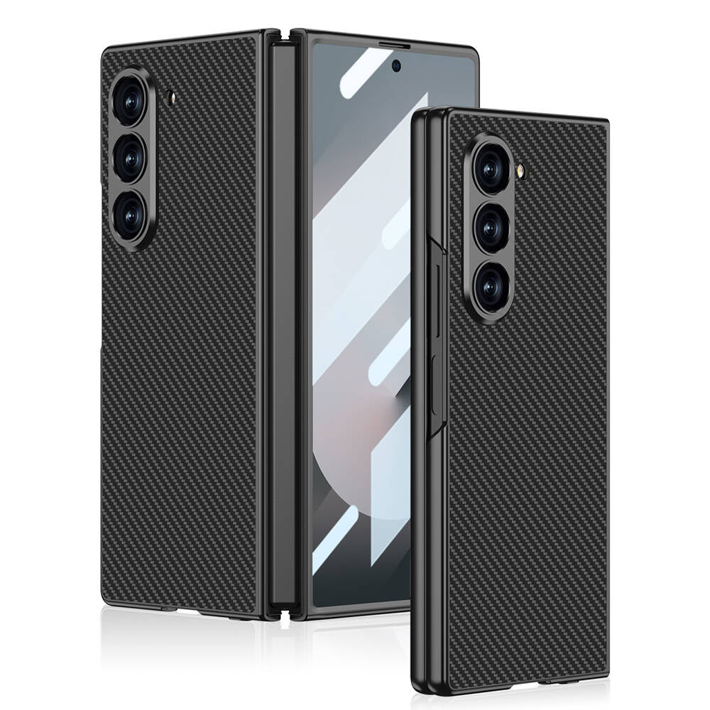 Galaxy Z Fold 6 Case Carbon Fiber Design Titanium Metal Zore Kıpta Jazz Cover Black Carbon 