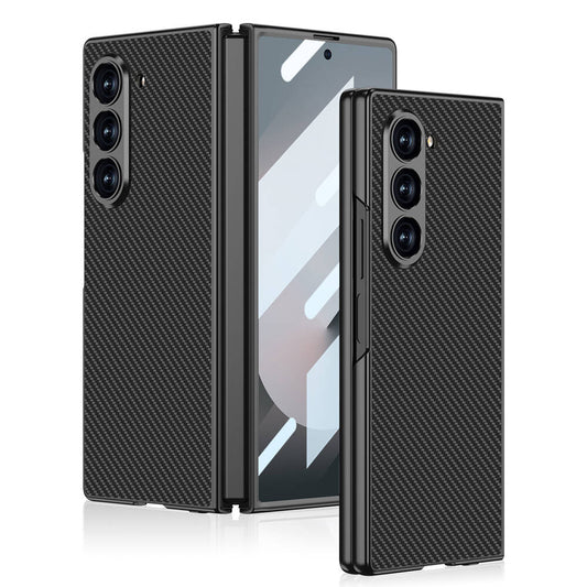 Galaxy Z Fold 6 Case Carbon Fiber Design Titanium Metal Zore Kıpta Jazz Cover Black Carbon 
