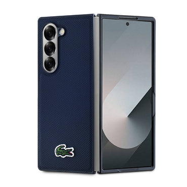 Galaxy Z Fold 6 Kılıf Lacoste Orjinal Lisanslı M-safe Şarj Özellikli Pike Desenli Arka Yüzey İkonik Timsah Dokuma Logolu Kapak Lacivert