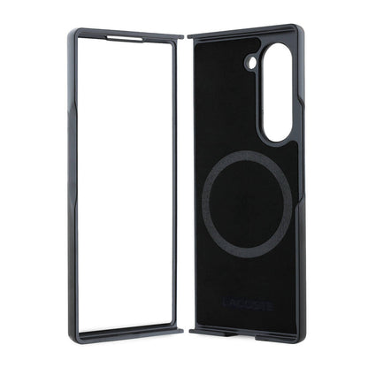 Galaxy Z Fold 6 Kılıf Lacoste Orjinal Lisanslı M-safe Şarj Özellikli Pike Desenli Arka Yüzey İkonik Timsah Dokuma Logolu Kapak Lacivert