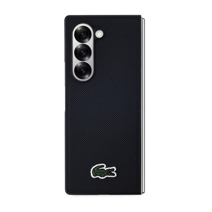 Galaxy Z Fold 6 Kılıf Lacoste Orjinal Lisanslı PU Pike Desenli Arka Yüzey İkonik Timsah Dokuma Logolu Kapak Siyah