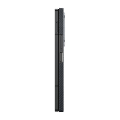 Galaxy Z Fold 6 Kılıf M-safe Şarj Özellikli 600D Aramid Fiber Pitaka Ultra-Slim Classic Serisi Black-Grey Twill Kapak Siyah-Gri