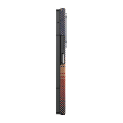 Galaxy Z Fold 6 Kılıf M-safe Şarj Özellikli Aramid Fiber Pitaka Tactile Woven Sunset-Moonrise Serisi Sunset Kapak Kahverengi