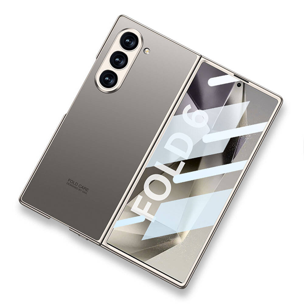 Galaxy Z Fold 6 Case Titanium Metal Design Zore Kıpta Jazz Cover Black