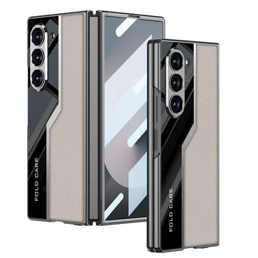 Galaxy Z Fold 6 Case Ultra Thin Camera Protection PC + Leather Back Surface Zore Kıpta Poligan Cover Gray