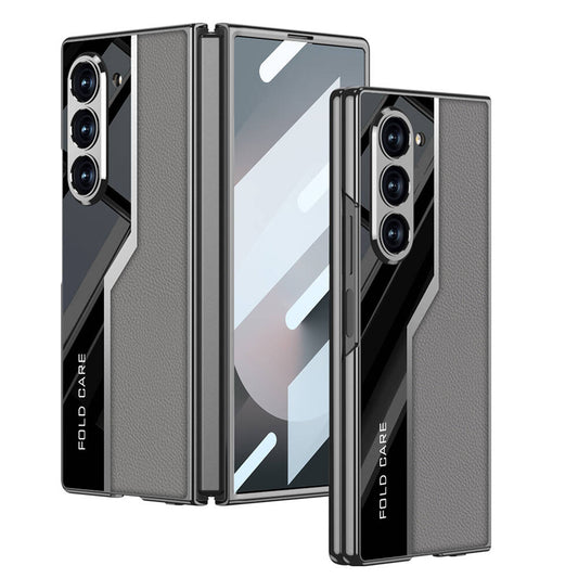 Galaxy Z Fold 6 Case Ultra Thin Camera Protection PC + Leather Back Surface Zore Kıpta Poligan Cover Gray
