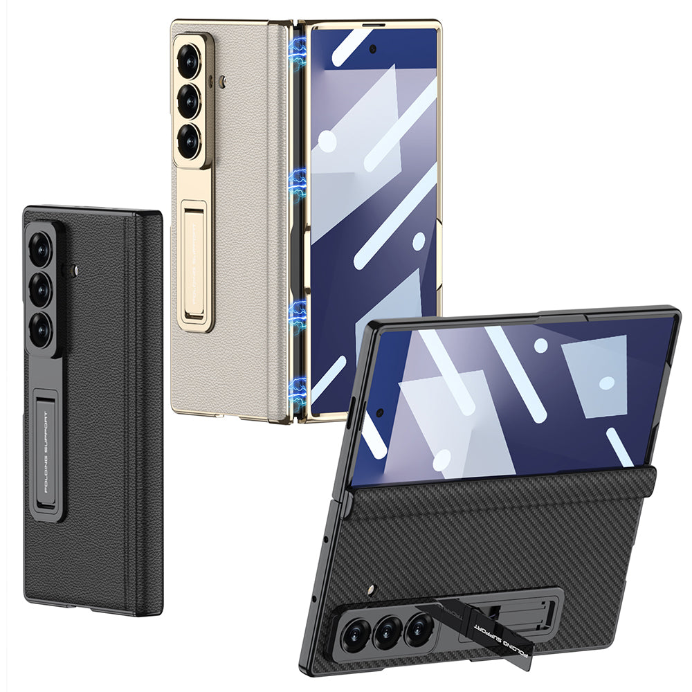 Galaxy Z Fold 7 Case Leather Stand Zore Kıpta Premium Case Black 