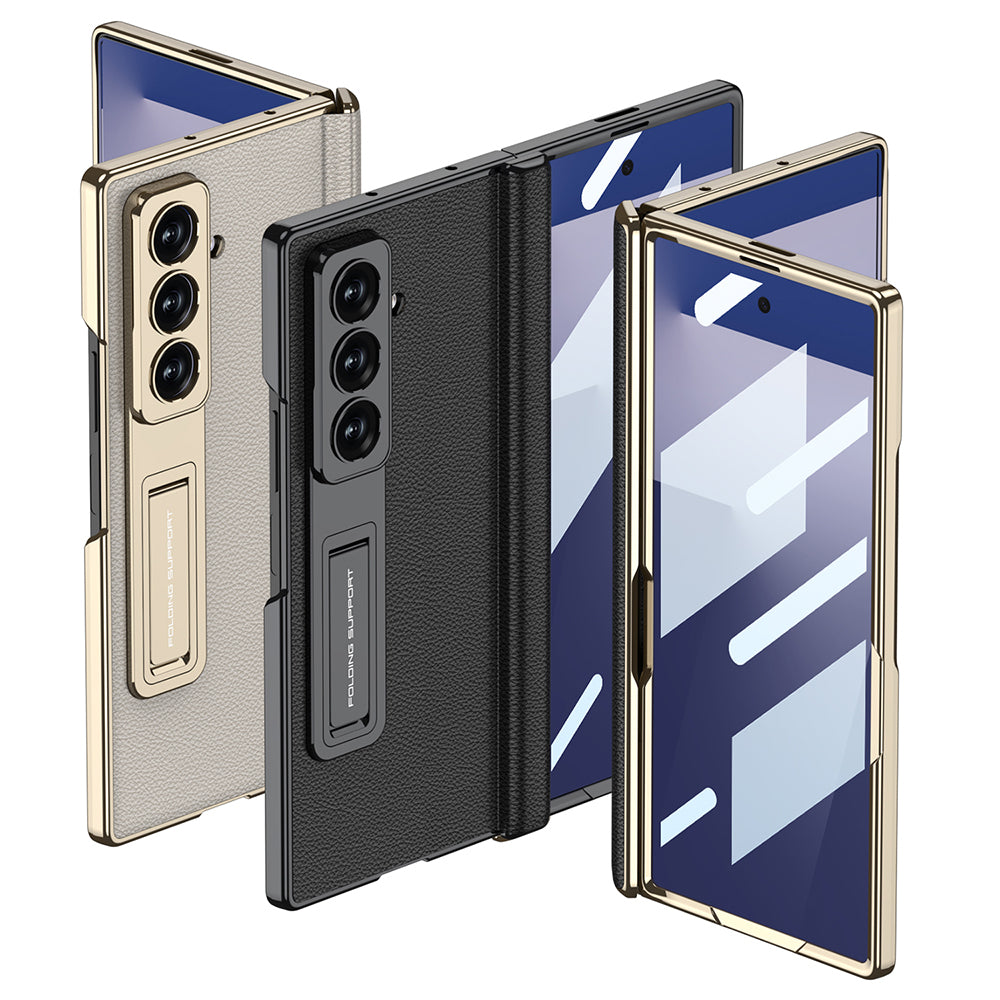 Galaxy Z Fold 7 Case Leather Stand Zore Kıpta Premium Case Black 