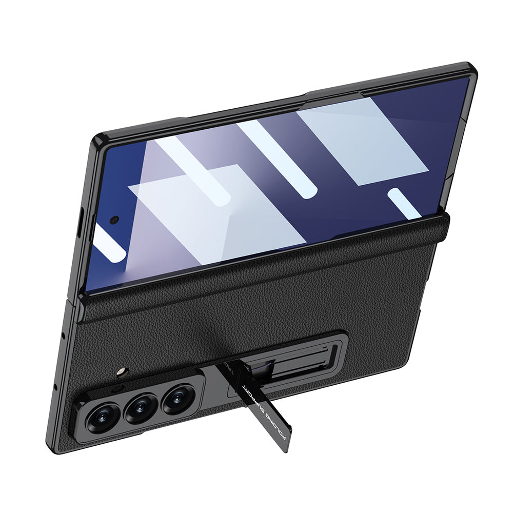Galaxy Z Fold 7 Case Leather Stand Zore Kıpta Premium Case Black 