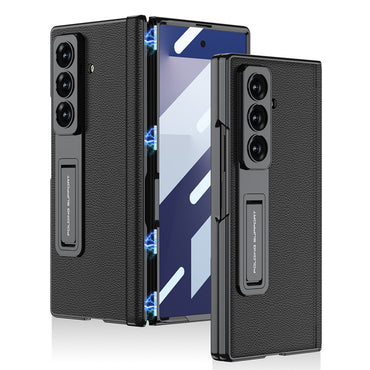 Galaxy Z Fold 7 Case Leather Stand Zore Kıpta Premium Case Black 